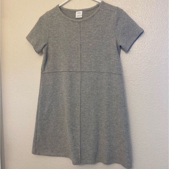 Zara Girls Short Sleeve Soft Touch Sweater Dress In Cloud gray cozy ribbed 11-12 - Picture 1 of 7